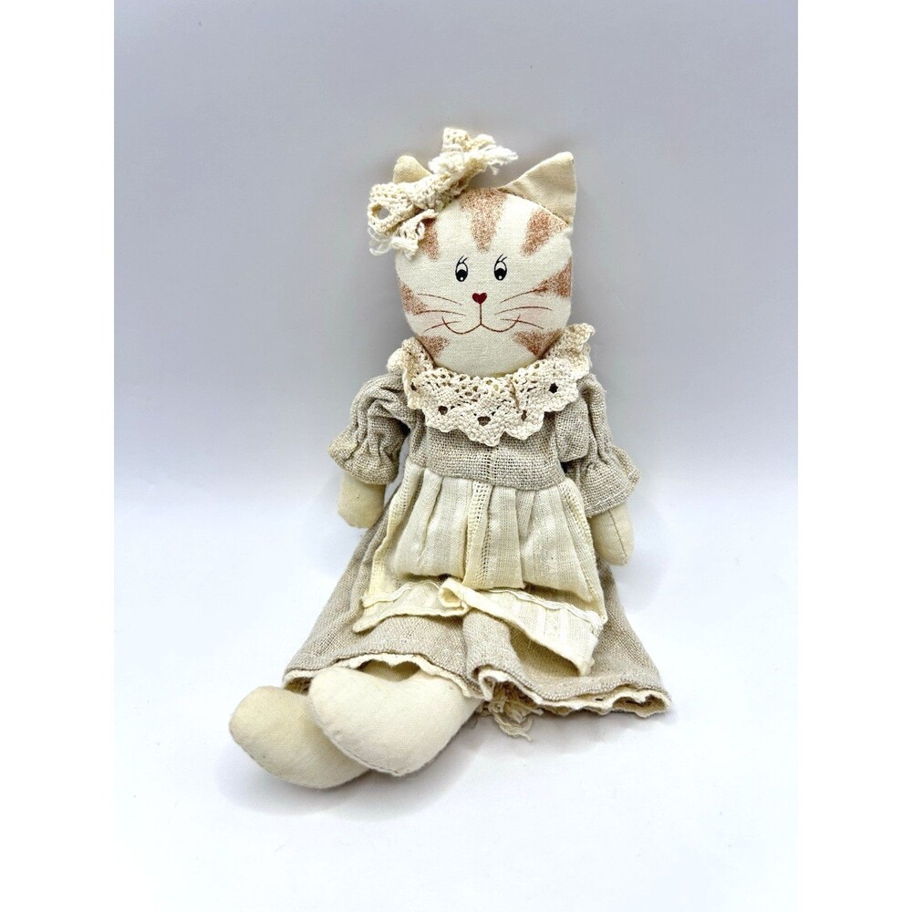 Vintage Delton Products Corp Primitive Country Cat Plush in Dress Cottagecore